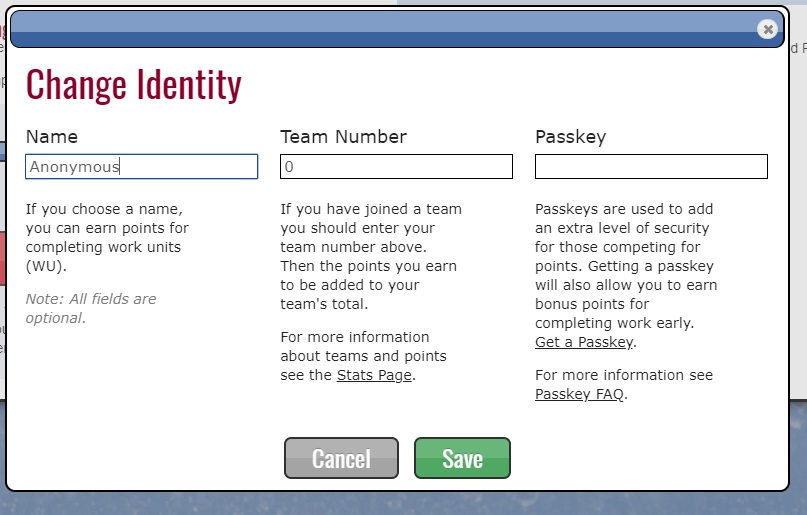 Nastavenie identity vo Folding@Home